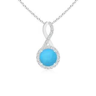 6mm AAA Infinity Round Turquoise and Diamond Halo Pendant in White Gold