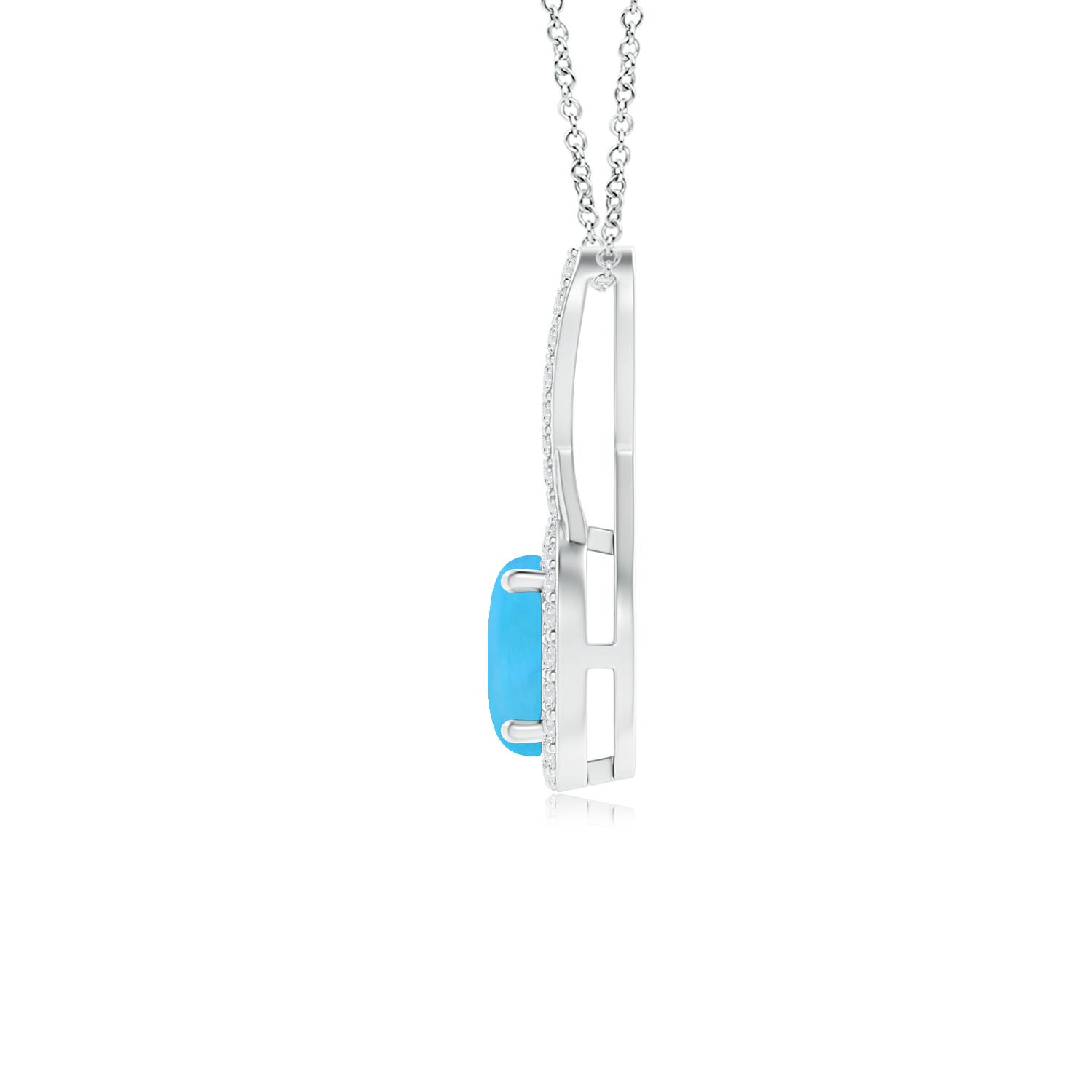 6mm AAA Infinity Round Turquoise and Diamond Halo Pendant in White Gold - side 3