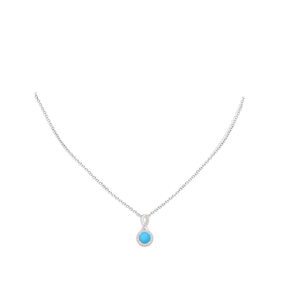 6mm AAA Infinity Round Turquoise and Diamond Halo Pendant in White Gold pen