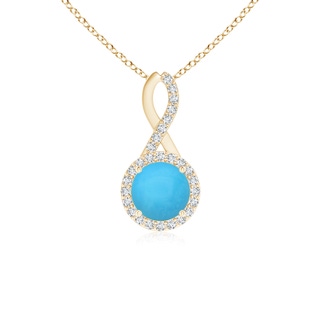 6mm AAA Infinity Round Turquoise and Diamond Halo Pendant in Yellow Gold