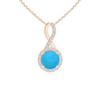 6mm AAAA Infinity Round Turquoise and Diamond Halo Pendant in Rose Gold