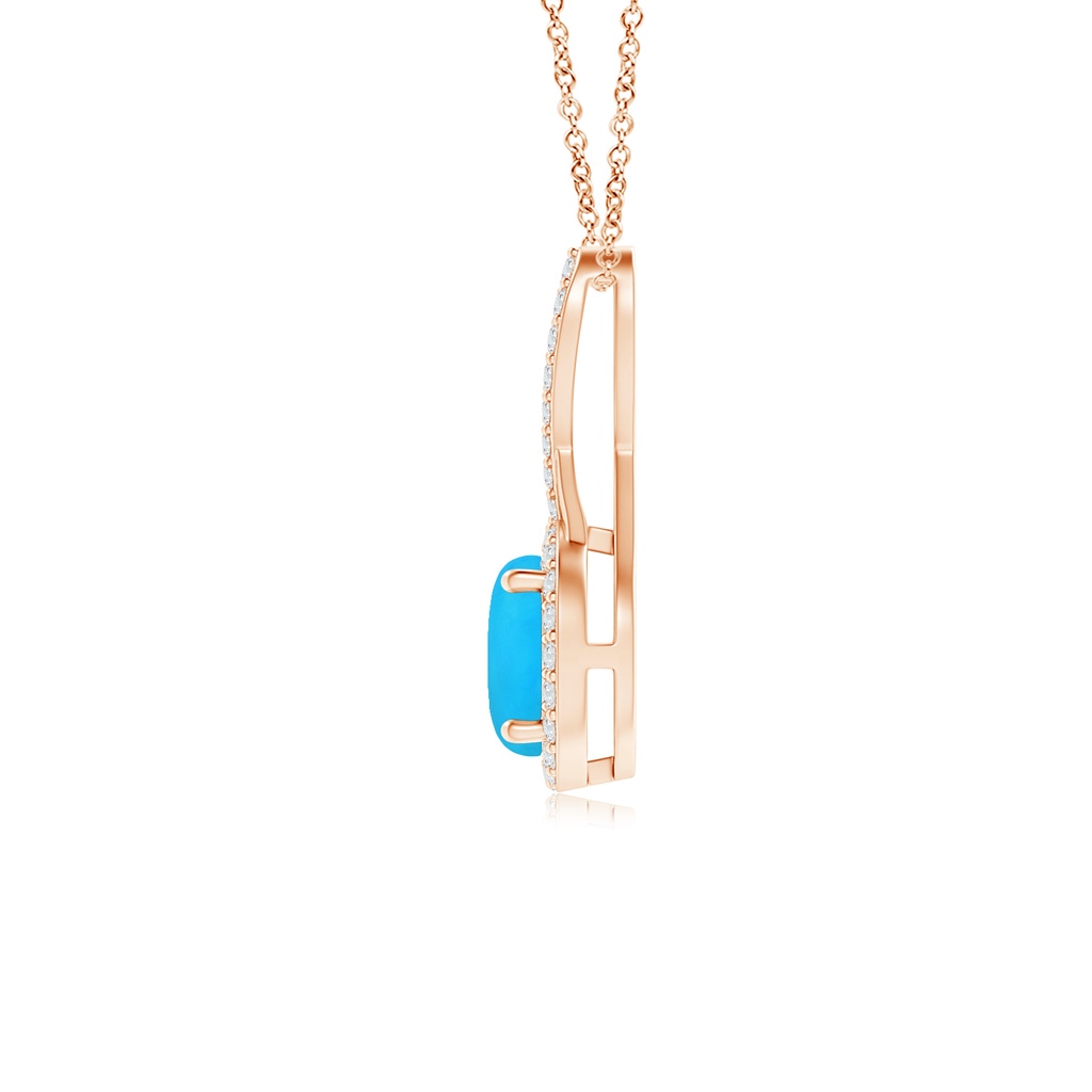 6mm AAAA Infinity Round Turquoise and Diamond Halo Pendant in Rose Gold Side 1