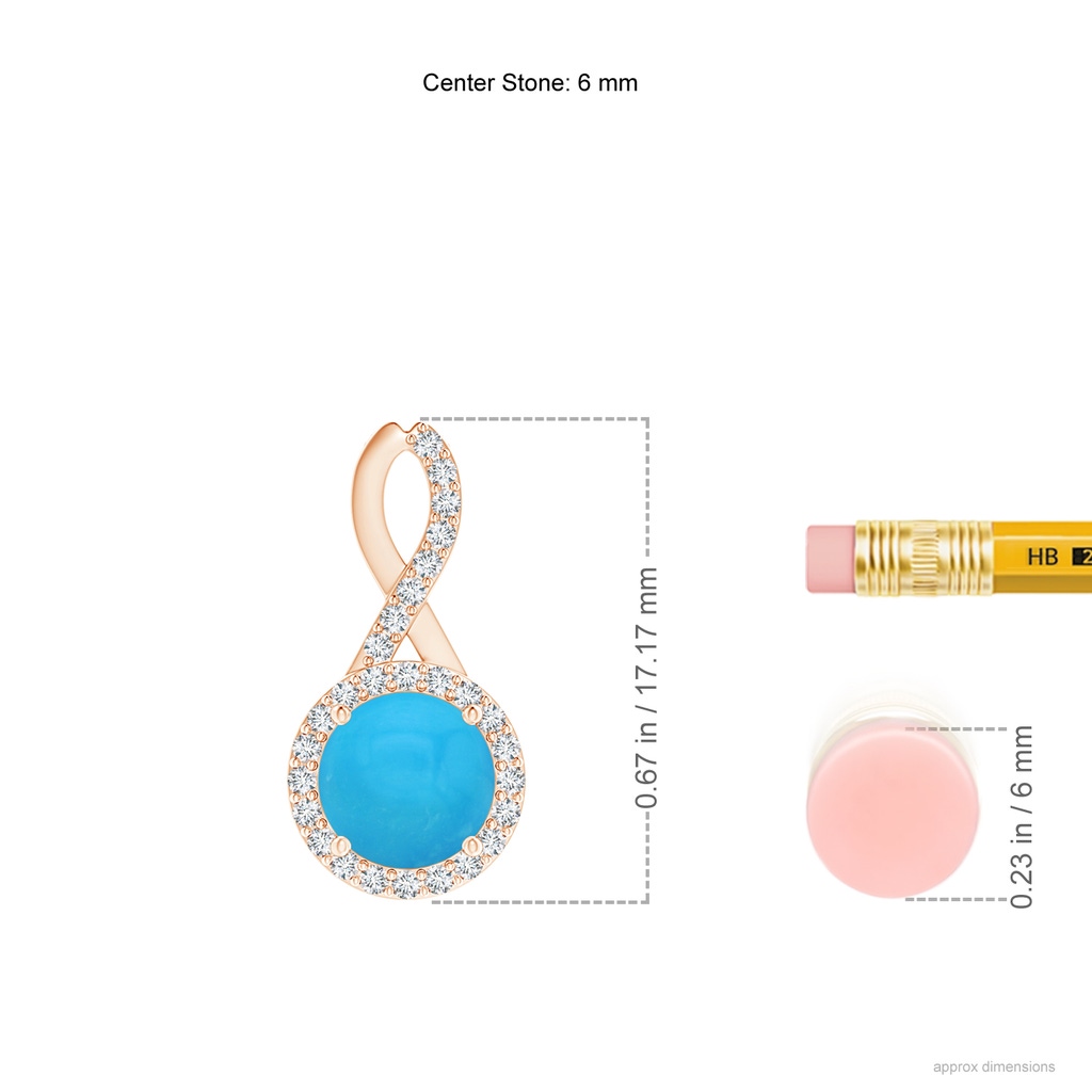 6mm AAAA Infinity Round Turquoise and Diamond Halo Pendant in Rose Gold Ruler