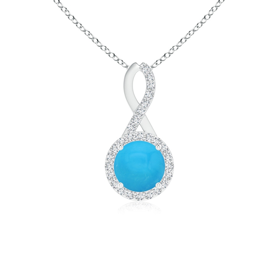 6mm AAAA Infinity Round Turquoise and Diamond Halo Pendant in White Gold 