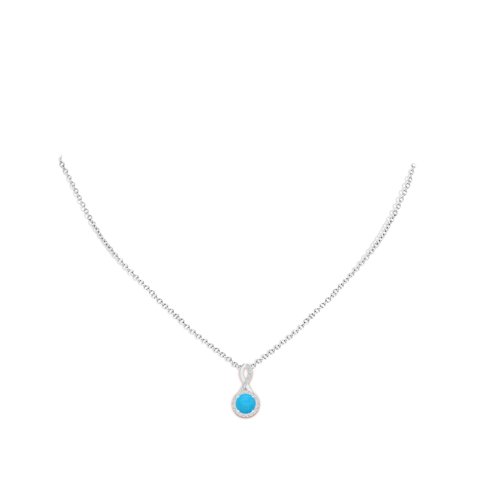 6mm AAAA Infinity Round Turquoise and Diamond Halo Pendant in White Gold pen