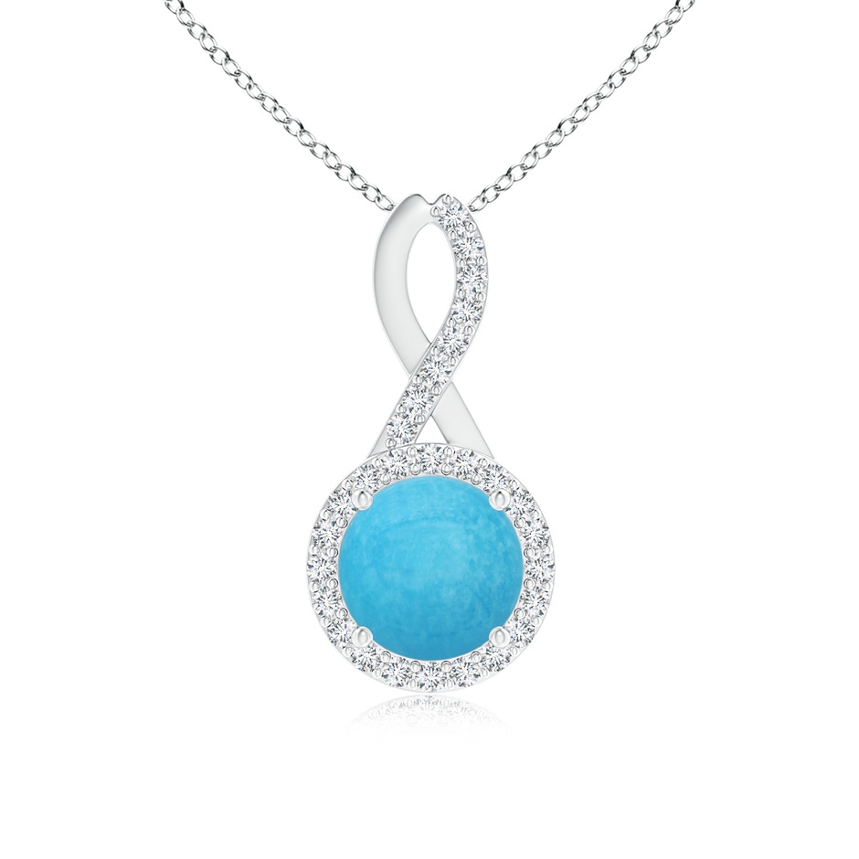 7mm A Infinity Round Turquoise and Diamond Halo Pendant in White Gold 