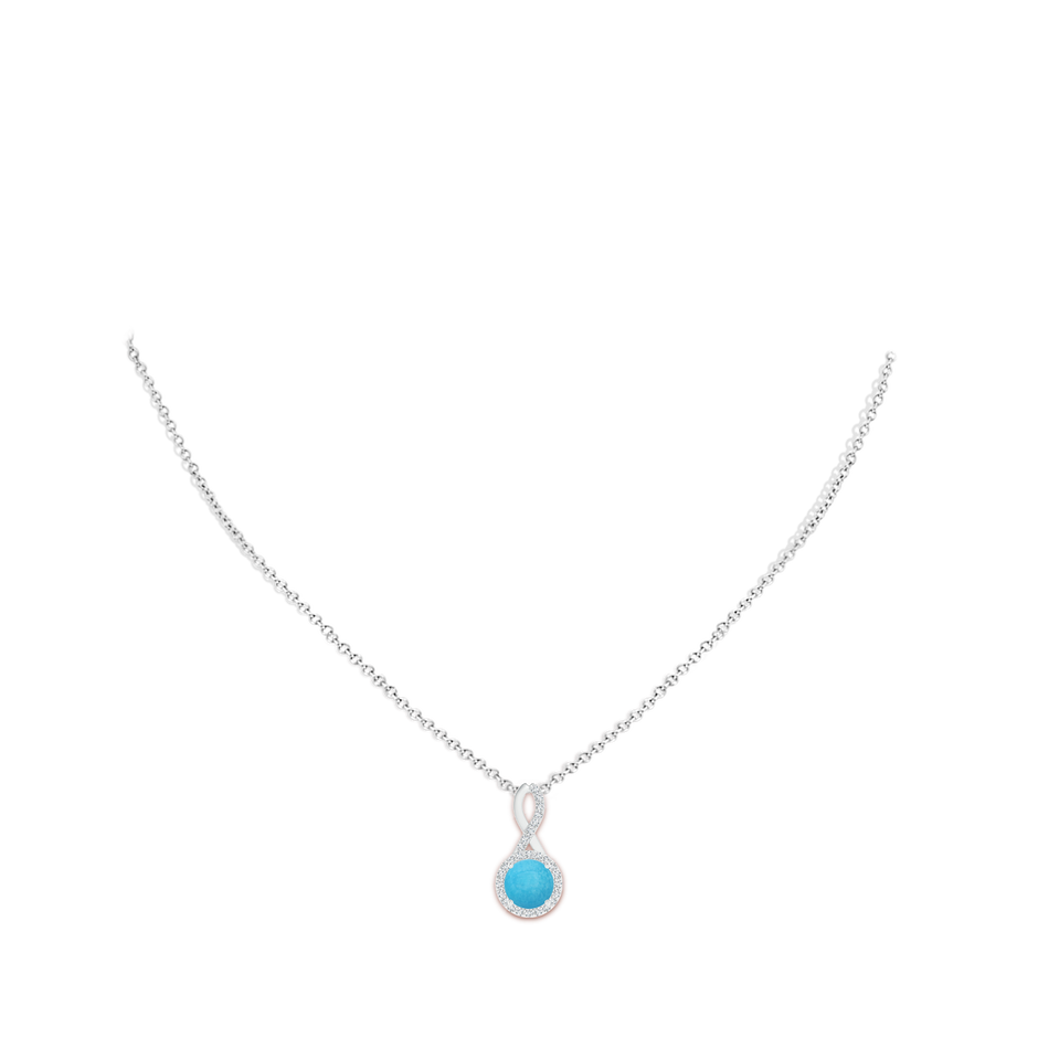 7mm A Infinity Round Turquoise and Diamond Halo Pendant in White Gold pen