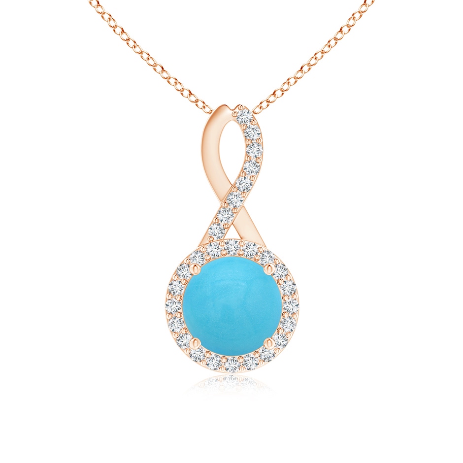 7mm AA Infinity Round Turquoise and Diamond Halo Pendant in Rose Gold 