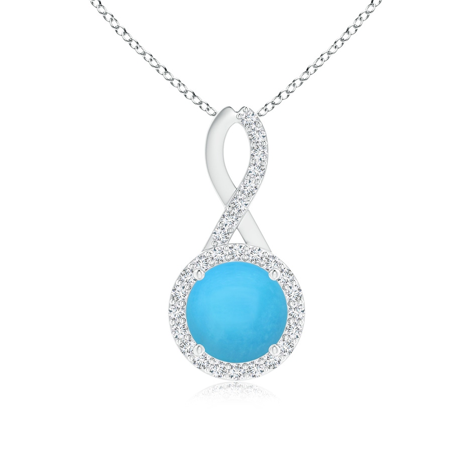 7mm AAA Infinity Round Turquoise and Diamond Halo Pendant in White Gold 