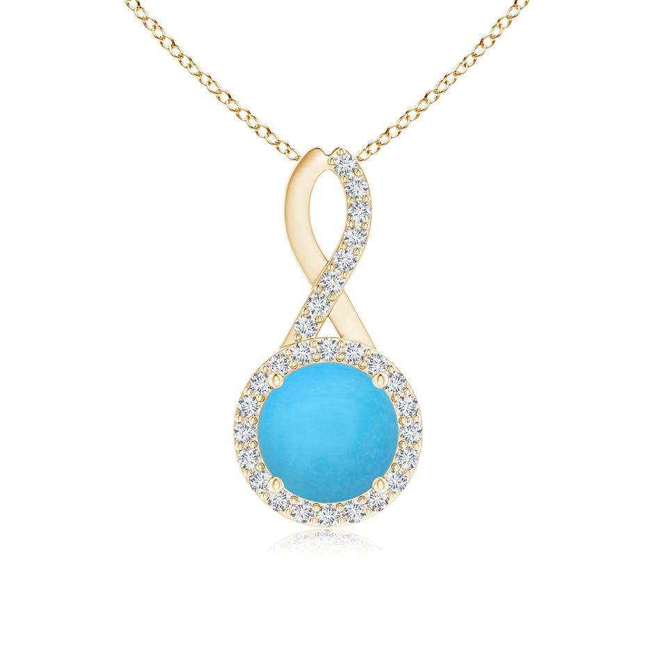 7mm AAA Infinity Round Turquoise and Diamond Halo Pendant in Yellow Gold 