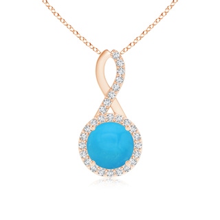 7mm AAAA Infinity Round Turquoise and Diamond Halo Pendant in Rose Gold