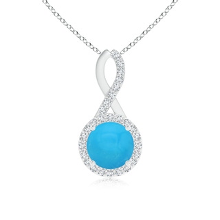7mm AAAA Infinity Round Turquoise and Diamond Halo Pendant in White Gold