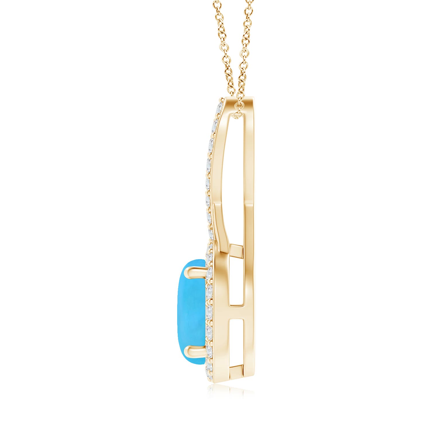 8mm AAA Infinity Round Turquoise and Diamond Halo Pendant in 18K Yellow Gold