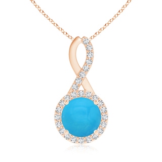 8mm AAAA Infinity Round Turquoise and Diamond Halo Pendant in Rose Gold