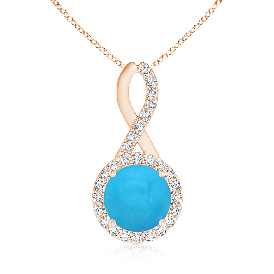 8mm AAAA Infinity Round Turquoise and Diamond Halo Pendant in Rose Gold 