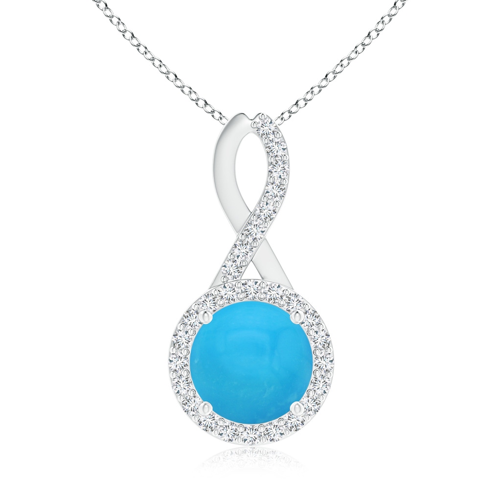 8mm AAAA Infinity Round Turquoise and Diamond Halo Pendant in White Gold