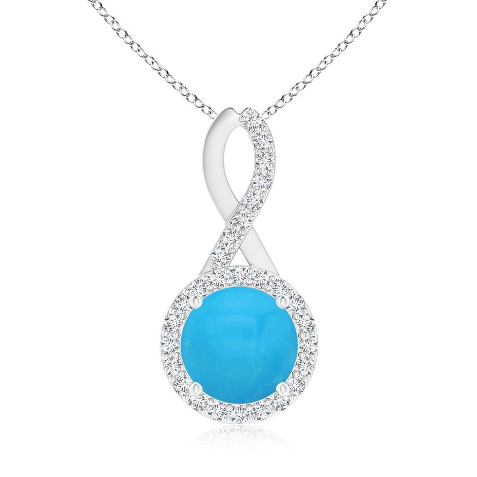 8mm AAAA Infinity Round Turquoise and Diamond Halo Pendant in White Gold 