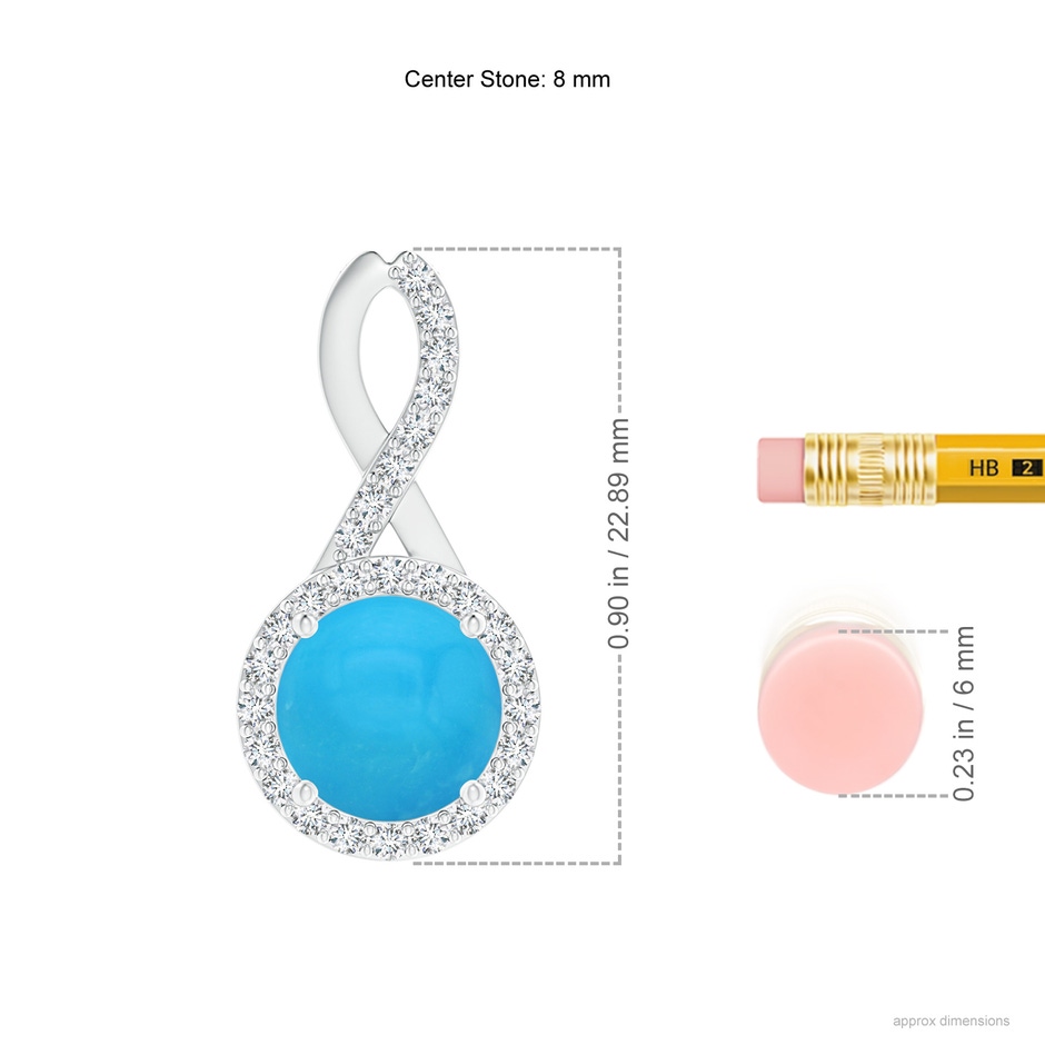 8mm AAAA Infinity Round Turquoise and Diamond Halo Pendant in White Gold ruler