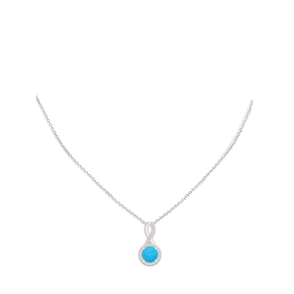 8mm AAAA Infinity Round Turquoise and Diamond Halo Pendant in White Gold pen
