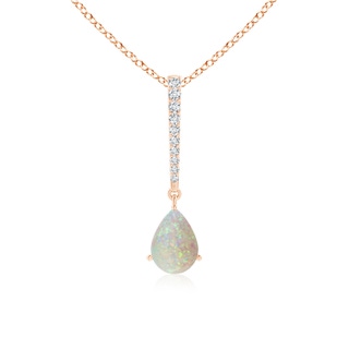 7x5mm AAA Opal Solitaire Long Drop Pendant with Diamond Studded Bale in Rose Gold