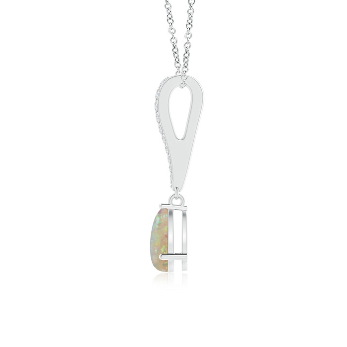 7x5mm AAAA Opal Solitaire Long Drop Pendant with Diamond Studded Bale in P950 Platinum product image