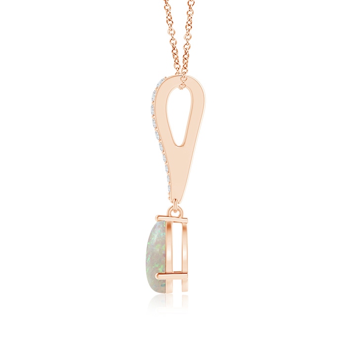 8x6mm AAA Opal Solitaire Long Drop Pendant with Diamond Studded Bale in Rose Gold product image