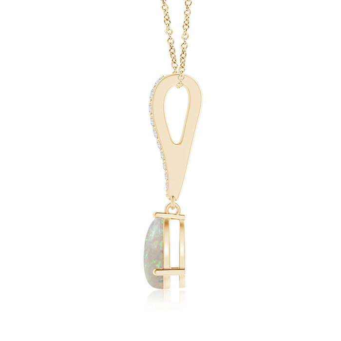 8x6mm AAA Opal Solitaire Long Drop Pendant with Diamond Studded Bale in Yellow Gold product image