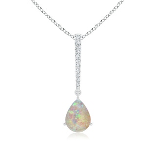 8x6mm AAAA Opal Solitaire Long Drop Pendant with Diamond Studded Bale in P950 Platinum