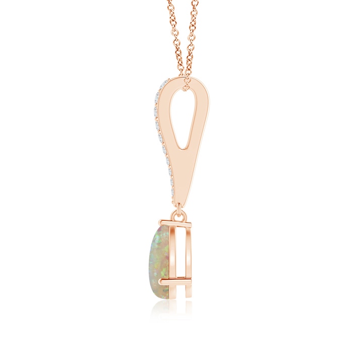 8x6mm AAAA Opal Solitaire Long Drop Pendant with Diamond Studded Bale in Rose Gold product image