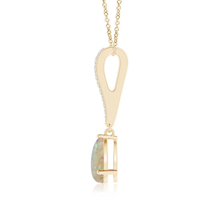 8x6mm AAAA Opal Solitaire Long Drop Pendant with Diamond Studded Bale in Yellow Gold product image