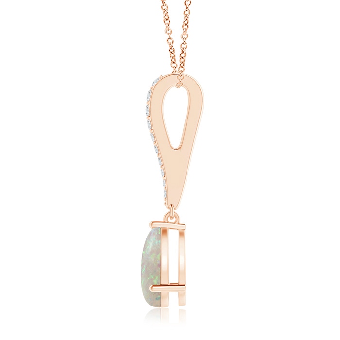 9x6mm AAA Opal Solitaire Long Drop Pendant with Diamond Studded Bale in Rose Gold product image