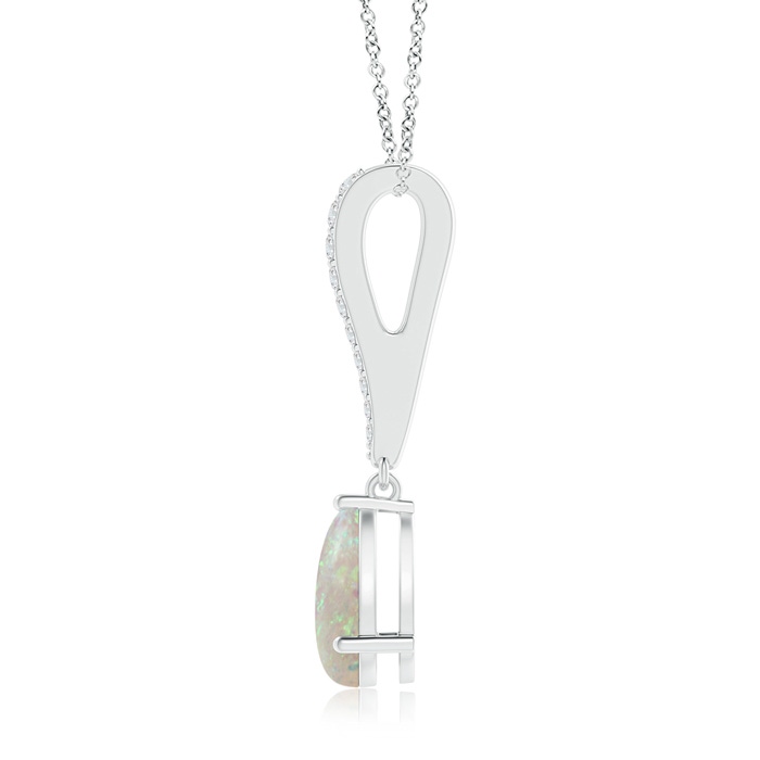 9x6mm AAA Opal Solitaire Long Drop Pendant with Diamond Studded Bale in White Gold product image