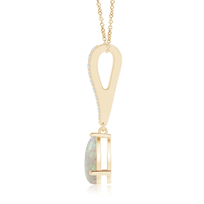 9x6mm AAA Opal Solitaire Long Drop Pendant with Diamond Studded Bale in Yellow Gold product image