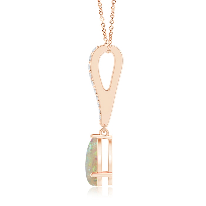 9x6mm AAAA Opal Solitaire Long Drop Pendant with Diamond Studded Bale in Rose Gold product image