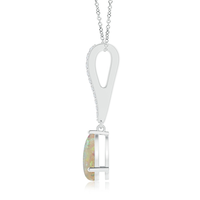 9x6mm AAAA Opal Solitaire Long Drop Pendant with Diamond Studded Bale in S999 Silver product image