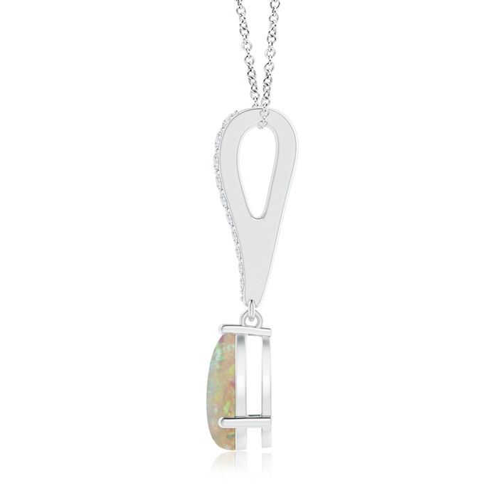 9x6mm AAAA Opal Solitaire Long Drop Pendant with Diamond Studded Bale in White Gold product image