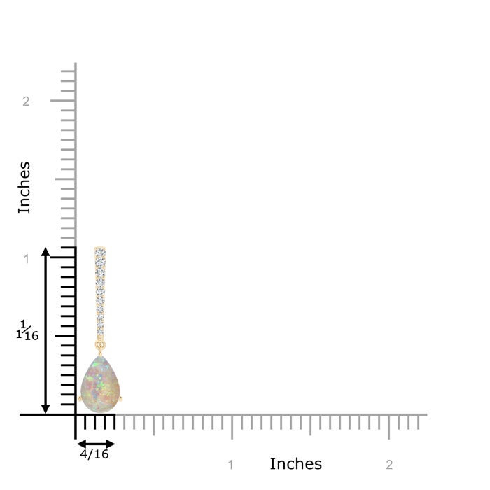 9x6mm AAAA Opal Solitaire Long Drop Pendant with Diamond Studded Bale in Yellow Gold - ruler