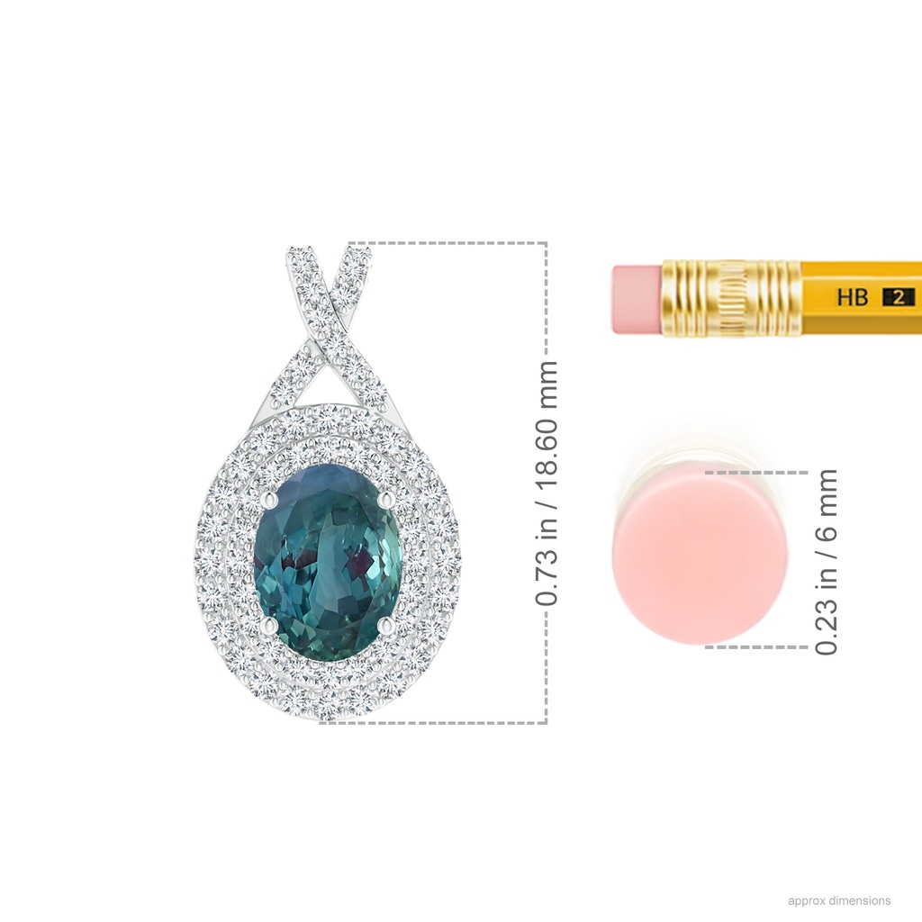 7.76x5.63x4.54mm AAAA GIA Certified Oval Alexandrite Double Halo Pendant in White Gold ruler
