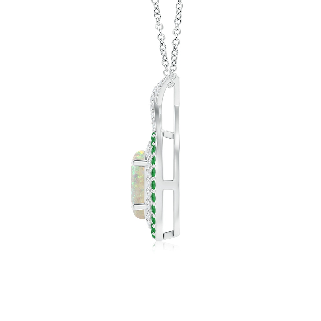 7x5mm AAA Oval Opal Double Halo Pendant with Diamond and Tsavorite in 9K White Gold Product Image
