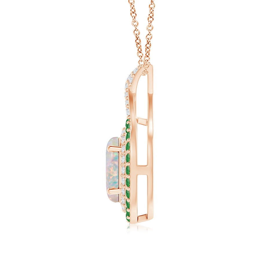 8x6mm AAAA Oval Opal Double Halo Pendant with Diamond and Tsavorite in Rose Gold product image