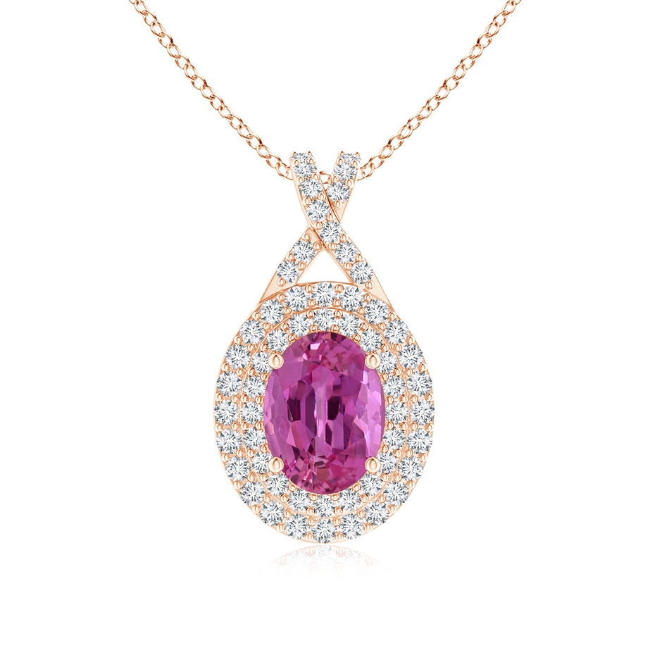 7.13x5.11x2.61mm AAA GIA Certified Oval Pink Sapphire Double Halo Pendant in Rose Gold 