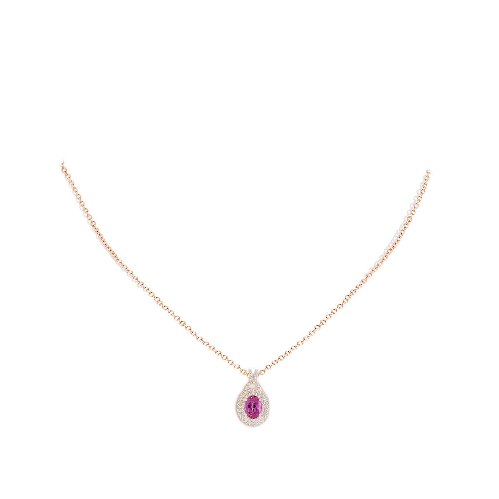 7.13x5.11x2.61mm AAA GIA Certified Oval Pink Sapphire Double Halo Pendant in Rose Gold pen