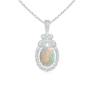 7x5mm AAAA Floating Opal and Diamond Halo Pendant with Butterfly Motif in P950 Platinum