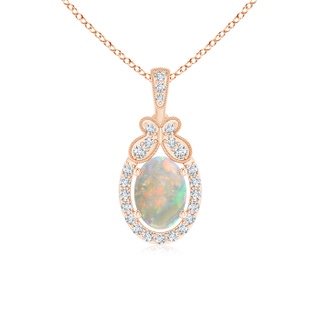 7x5mm AAAA Floating Opal and Diamond Halo Pendant with Butterfly Motif in Rose Gold