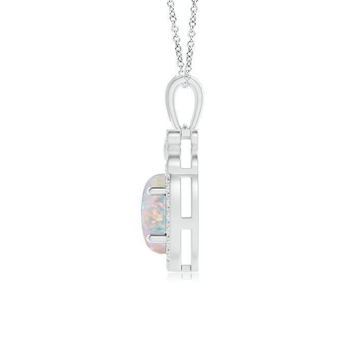 7x5mm AAAA Floating Opal and Diamond Halo Pendant with Butterfly Motif in White Gold product image