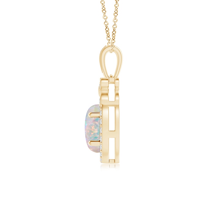 7x5mm AAAA Floating Opal and Diamond Halo Pendant with Butterfly Motif in Yellow Gold product image