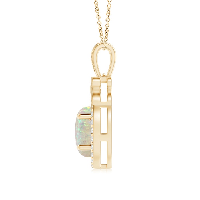8x6mm AAA Floating Opal and Diamond Halo Pendant with Butterfly Motif in Yellow Gold product image