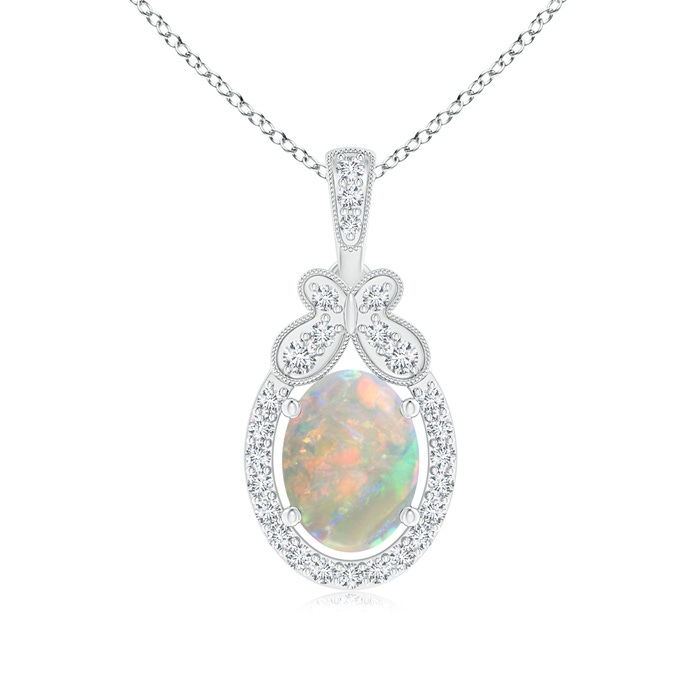 8x6mm AAAA Floating Opal and Diamond Halo Pendant with Butterfly Motif in P950 Platinum 