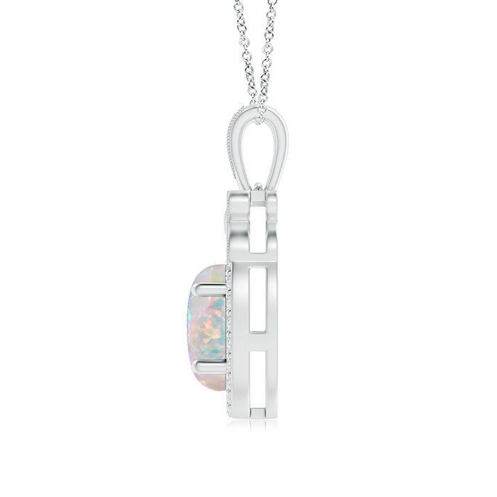 8x6mm AAAA Floating Opal and Diamond Halo Pendant with Butterfly Motif in White Gold product image