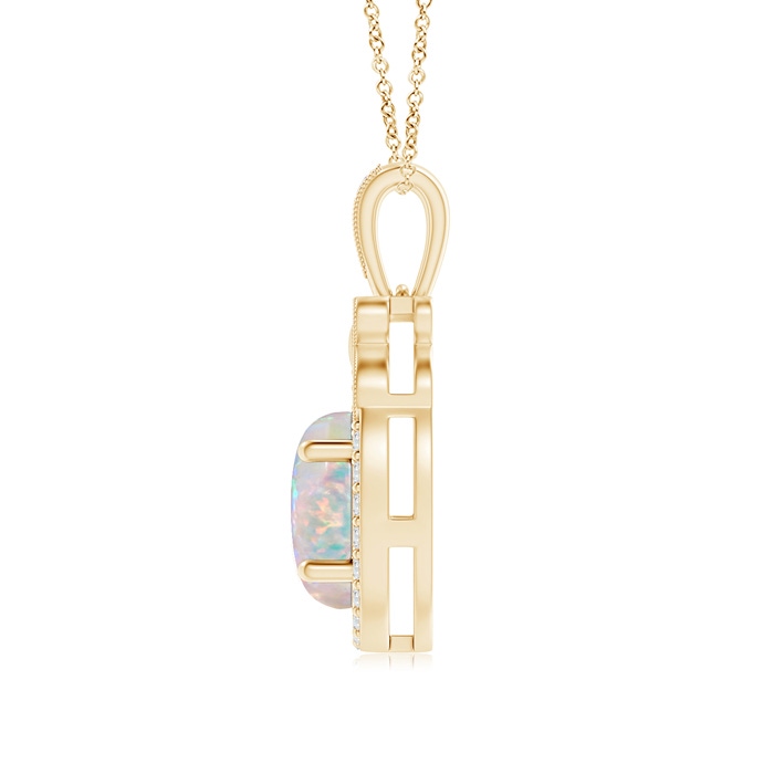 8x6mm AAAA Floating Opal and Diamond Halo Pendant with Butterfly Motif in Yellow Gold product image
